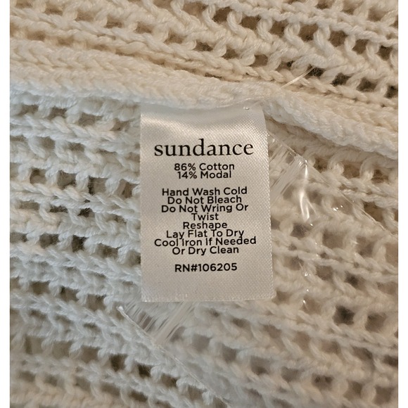 Sundance Button Front Open Knit Cardigan Size Large Ivory Cottagecore Crochet - Picture 5 of 5